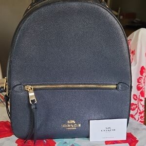 Coach Navy Leather Backpack with Gold Hardware